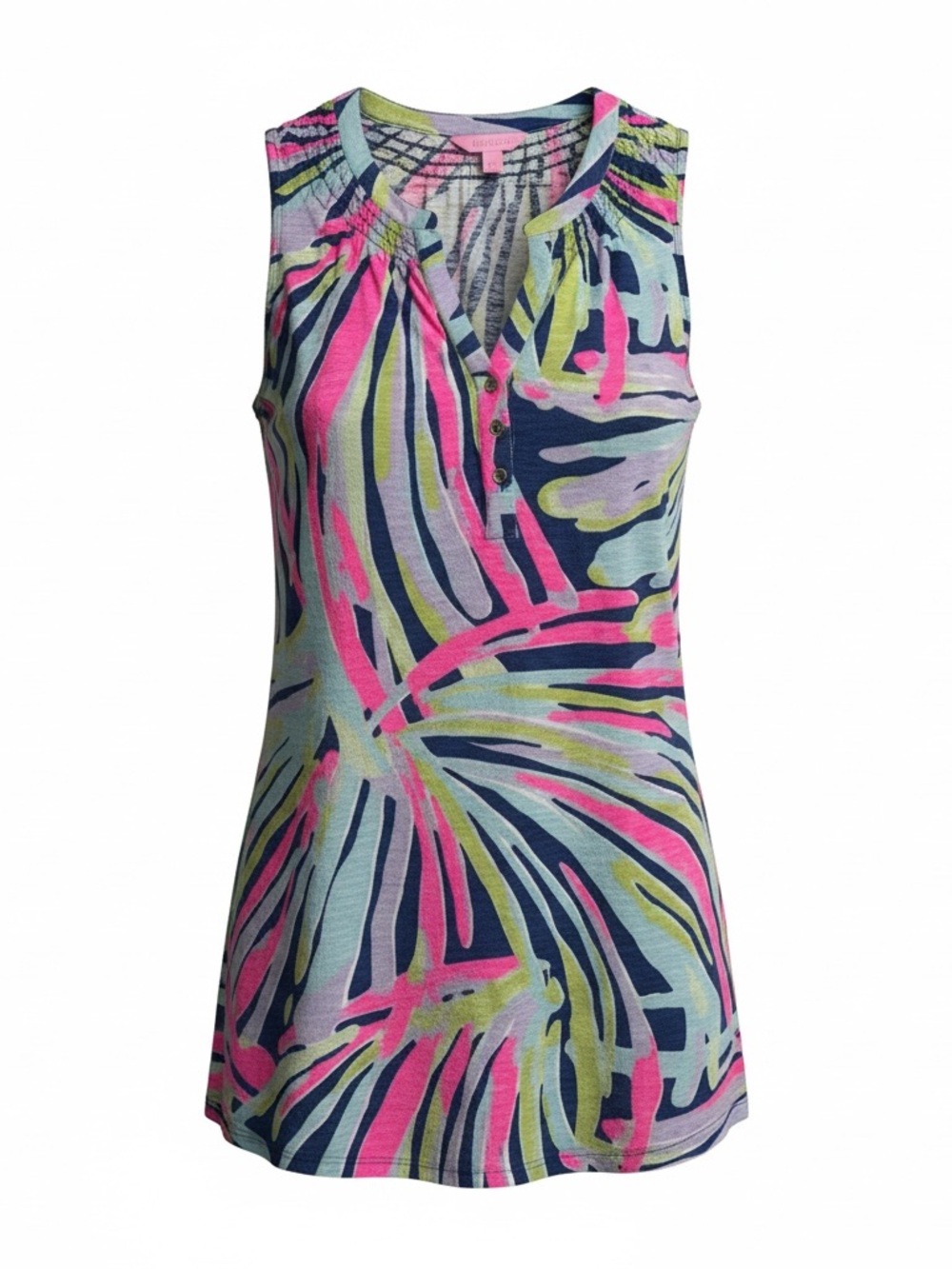 Lilly Pulitzer Sleeveless Midi Dress Small Pink Blue Palm Print Cotton Modal
